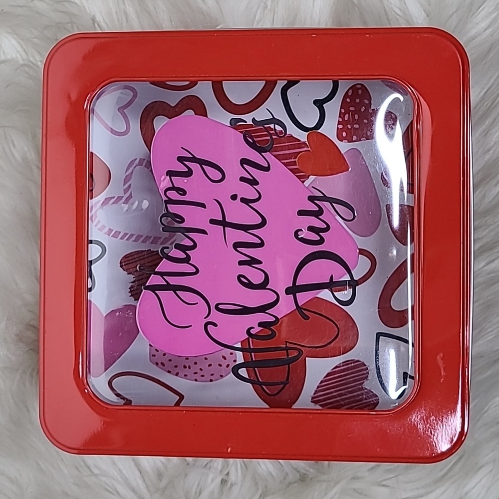 Happy Valentine's Day, Tin Square Box Red Pink White Kitchen Storage Cookie Cute